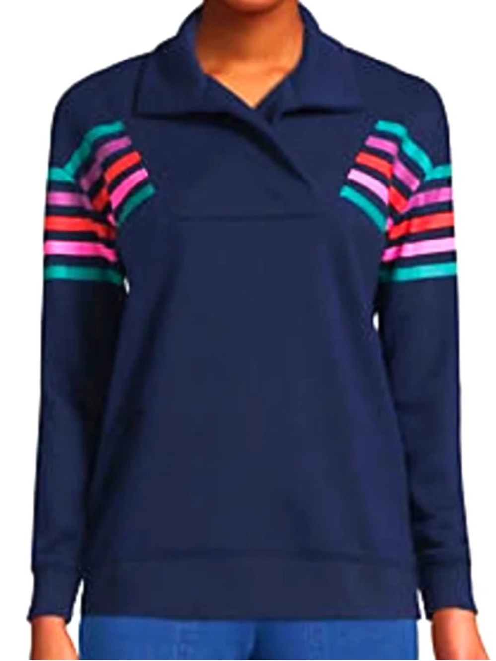 Lands End Seriously Sweats Striped Sweatshirt, size M, navy multi